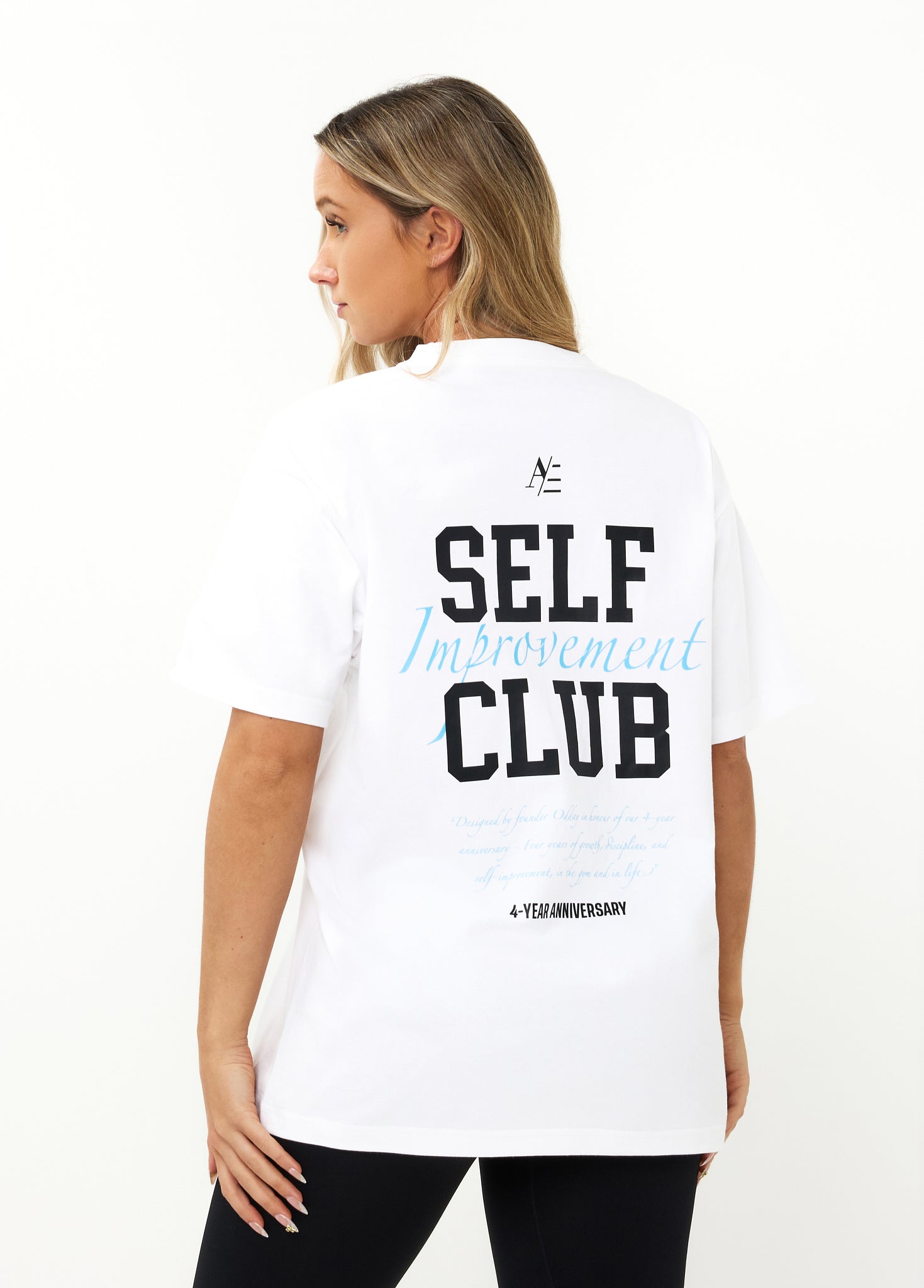 Oversized T Shirt White Blue 4 Year Anniversary